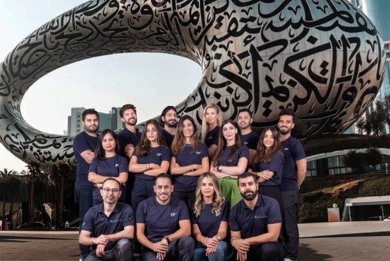DFDF Team in front of the Museum of the Future monument in Dubai